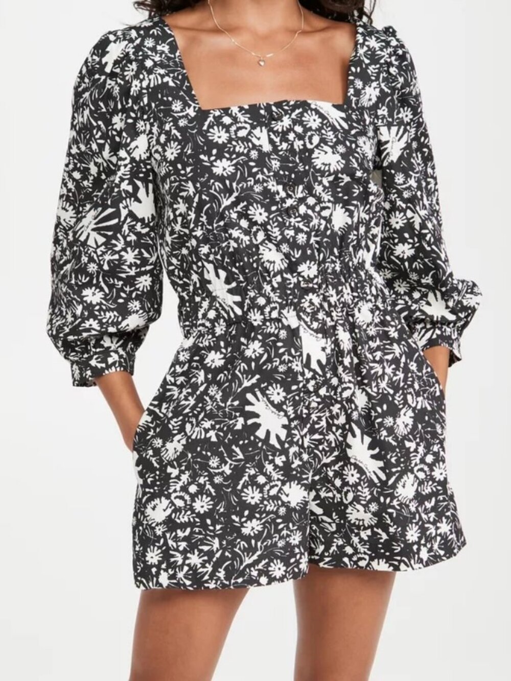 Cara Cara Monochrome Leaf Print Black White Romper Playsuit XL